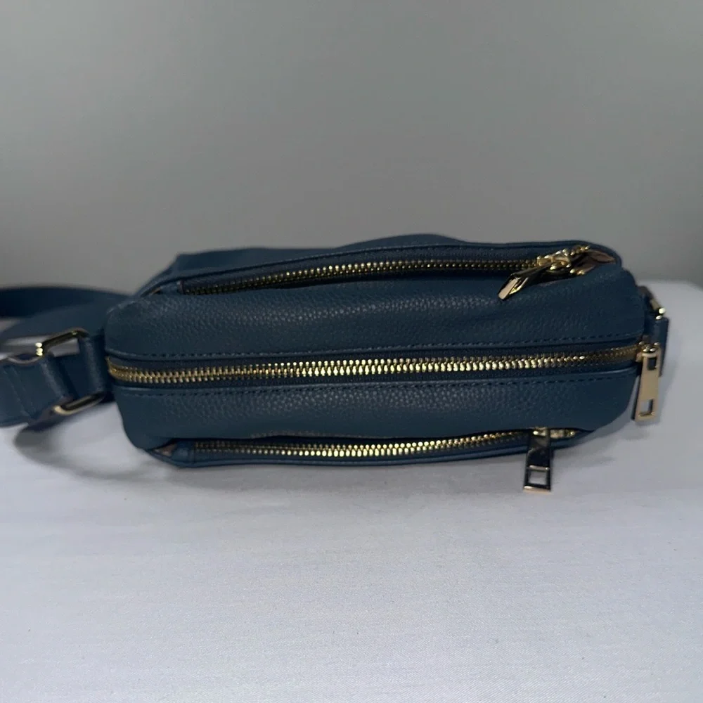 Nanette Lepore Riya Camera Bag Pebbled Vegan Leather Crossbody Deep Dusty Blue